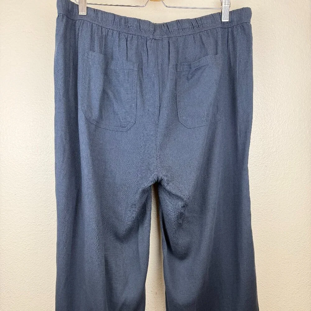 Splendid Ladies Wide Leg Crop Draw String Linen Blend Pants Navy Sz XXL